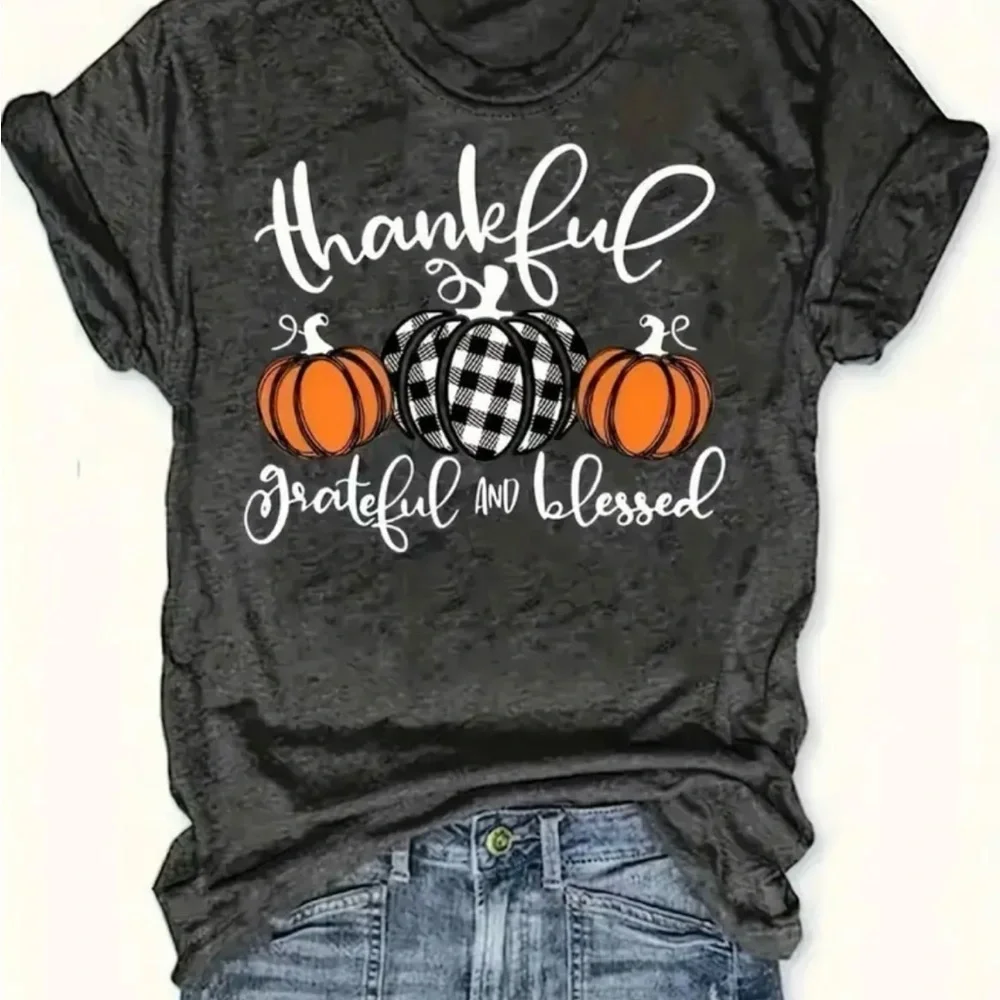 Women’s Thankful, Grateful and Blessed Graphic T-Shirt NIP - Picture 1 of 6